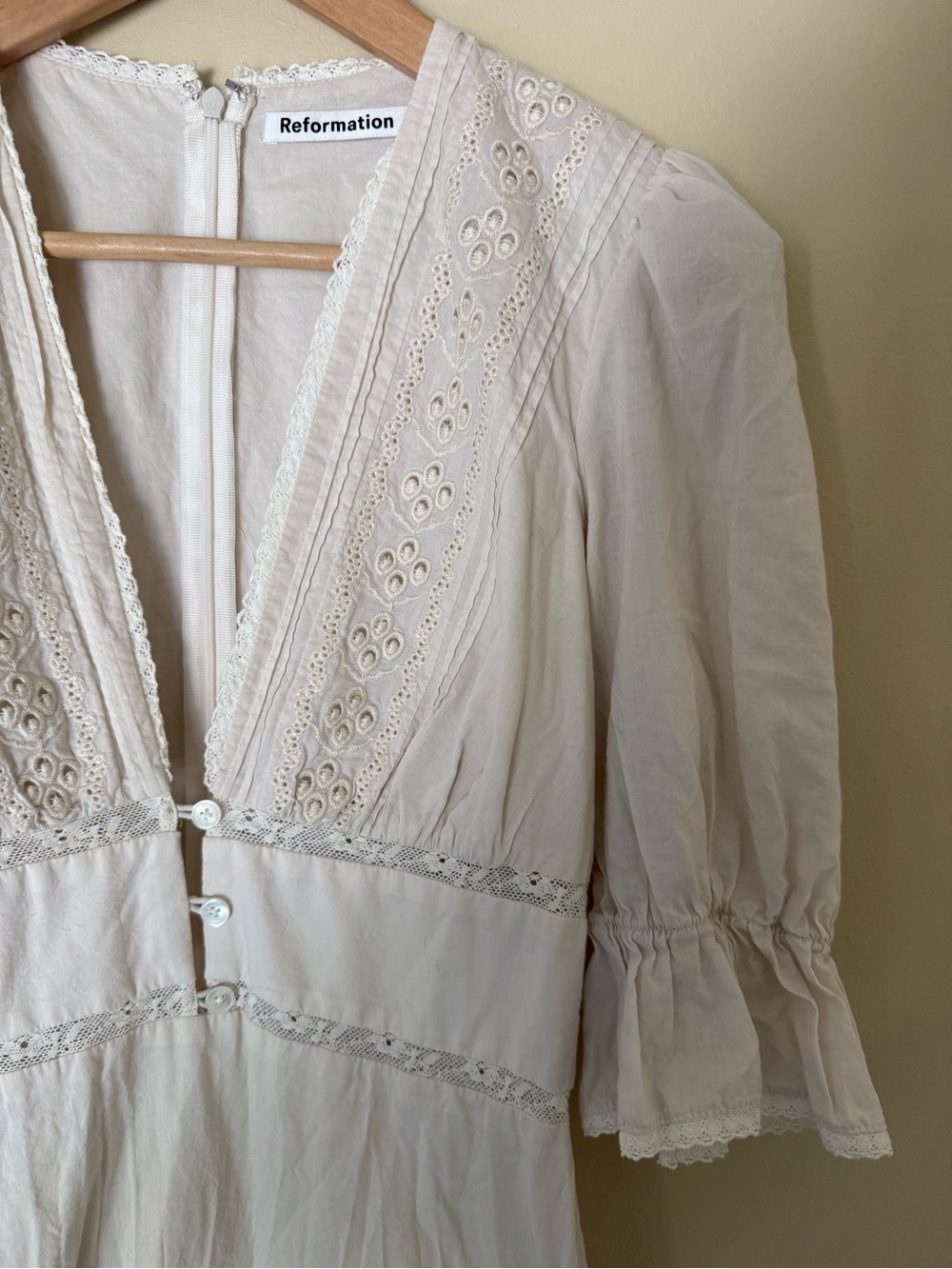 REFORMATION Fran Dress Cream Midi cotton Dress 4 - Picture 6 of 12